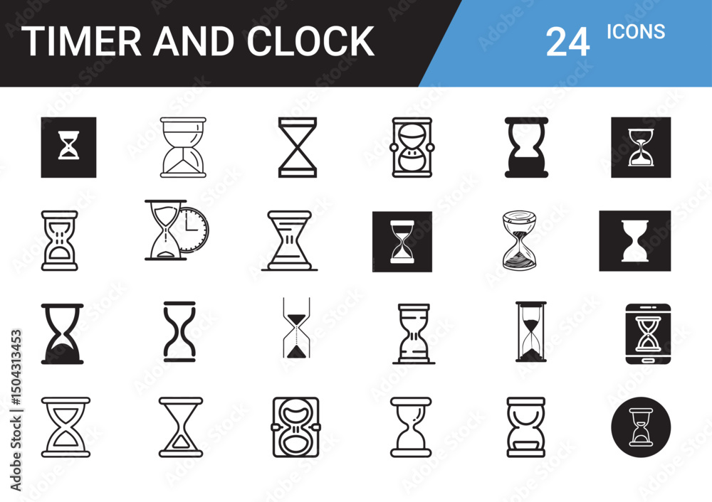 Poster timer and clock icons: a set of 24 meticulously designed icons representing various timer and clock 
