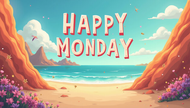Happy Monday Beach Monster Scene