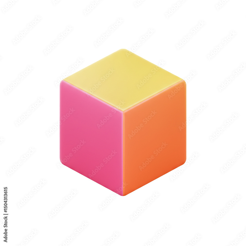 Poster isometric 3d block with pastel shades, modern abstract geometric design, rendered cube object for ui