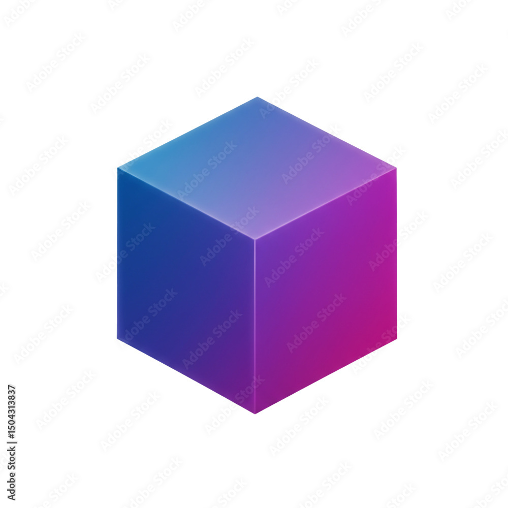 Poster gradient colored isometric cube on white, creating depth and focus, capturing a modern design aesthe