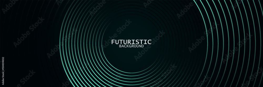 Wall mural 3d green techno abstract background overlap layer on dark space with glowing circles lines decoratio