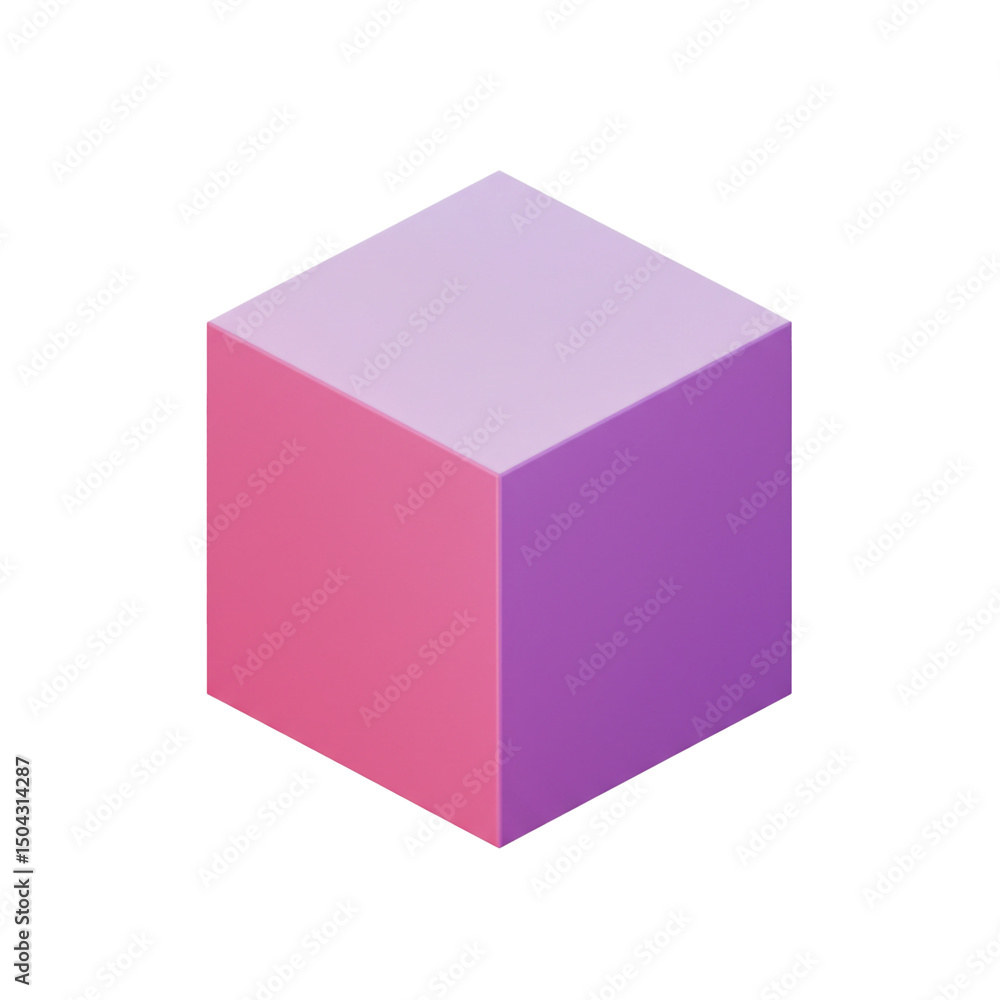 Poster isometric geometric shape with smooth transitions featuring a gradient of pink and purple colors for