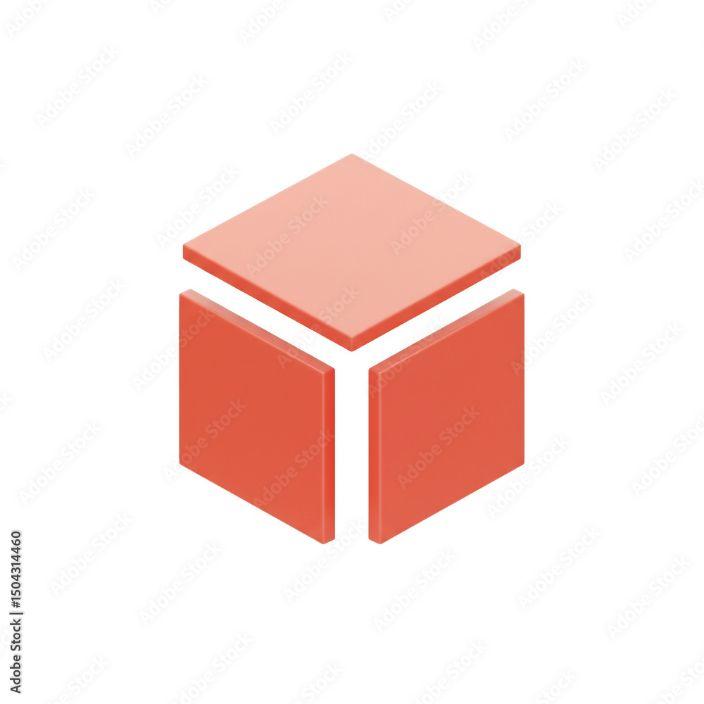 Poster geometric cube construction with separated top surface, showing a modern architectural concept and e