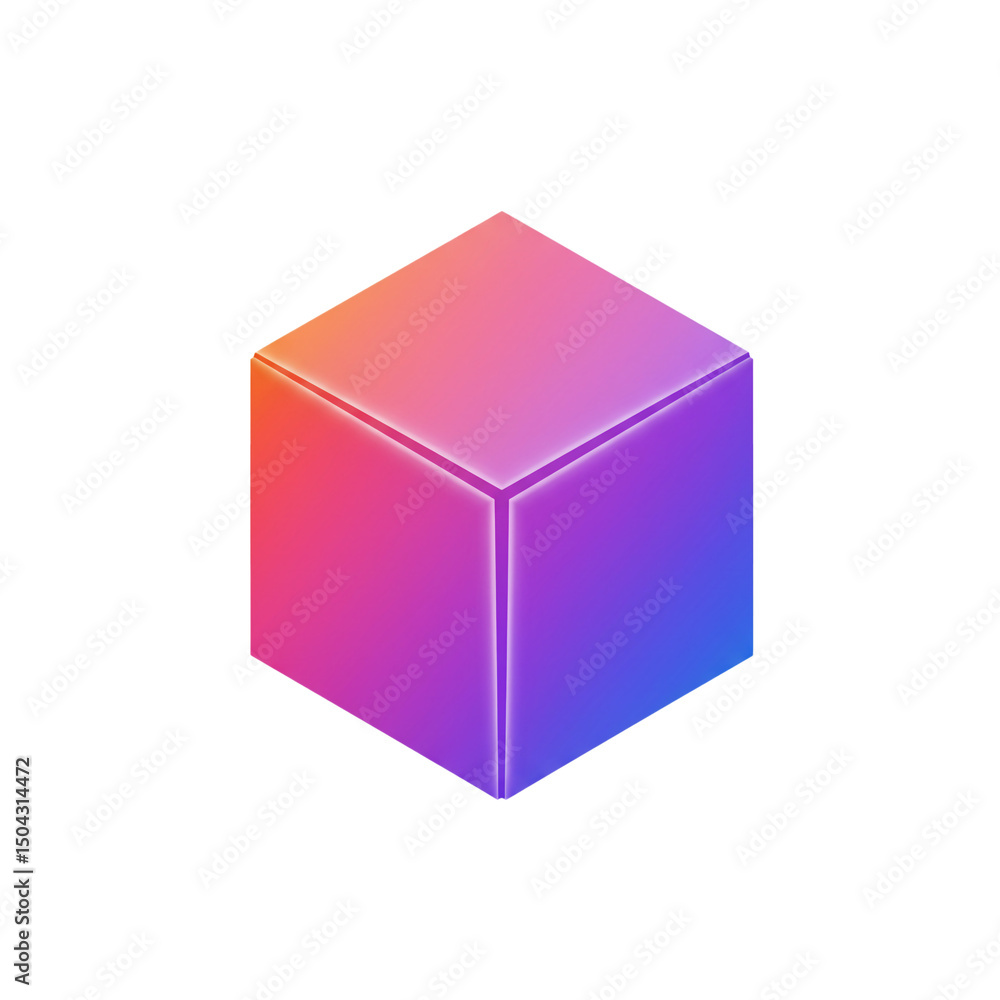 Poster isometric illustration of a colorful gradient cube on a white background showcasing modern design wi