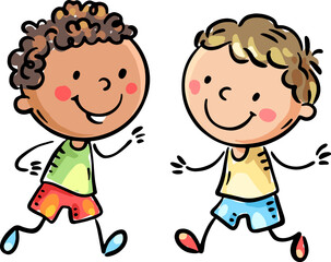 Two happy little kids boys, isolated cute characters