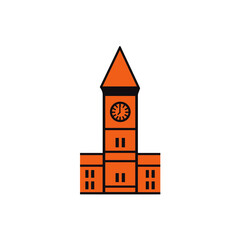 Naklejka premium Clocktower icon displays time tall orange building illustration simple
