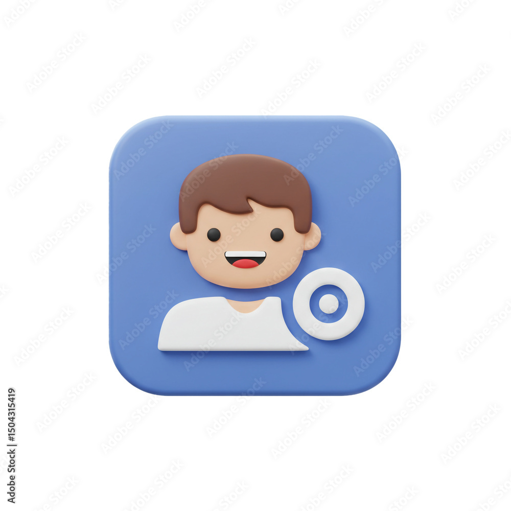 Poster stylized 3d rendering of an avatar icon with an addition symbol, suitable for social network profile