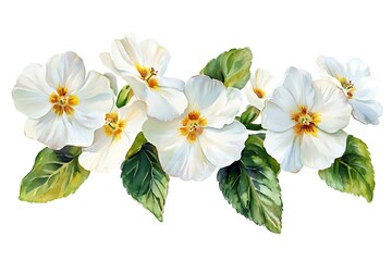 Obraz premium Watercolor White Primrose Floral Arrangement, Delicate Botanical Illustration, Isolated Design