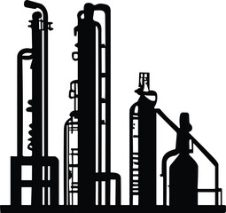 Obraz premium Industrial Refinery Vector Black Silhouette Cricut Design for T-Shirt