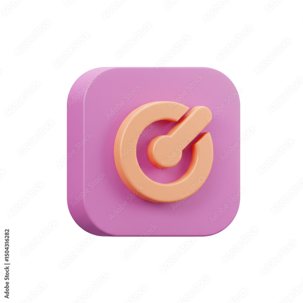 Poster minimalist 3d render of power button icon on a rounded square background, symbolizing control, start