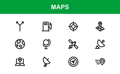 Modern Map Icon Collection. Minimal Vector Designs for Navigation and Location Services