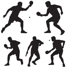 Silhouette Collection of Table Tennis Players in Action, Silhouettes of Female Table Tennis Players in Action, 