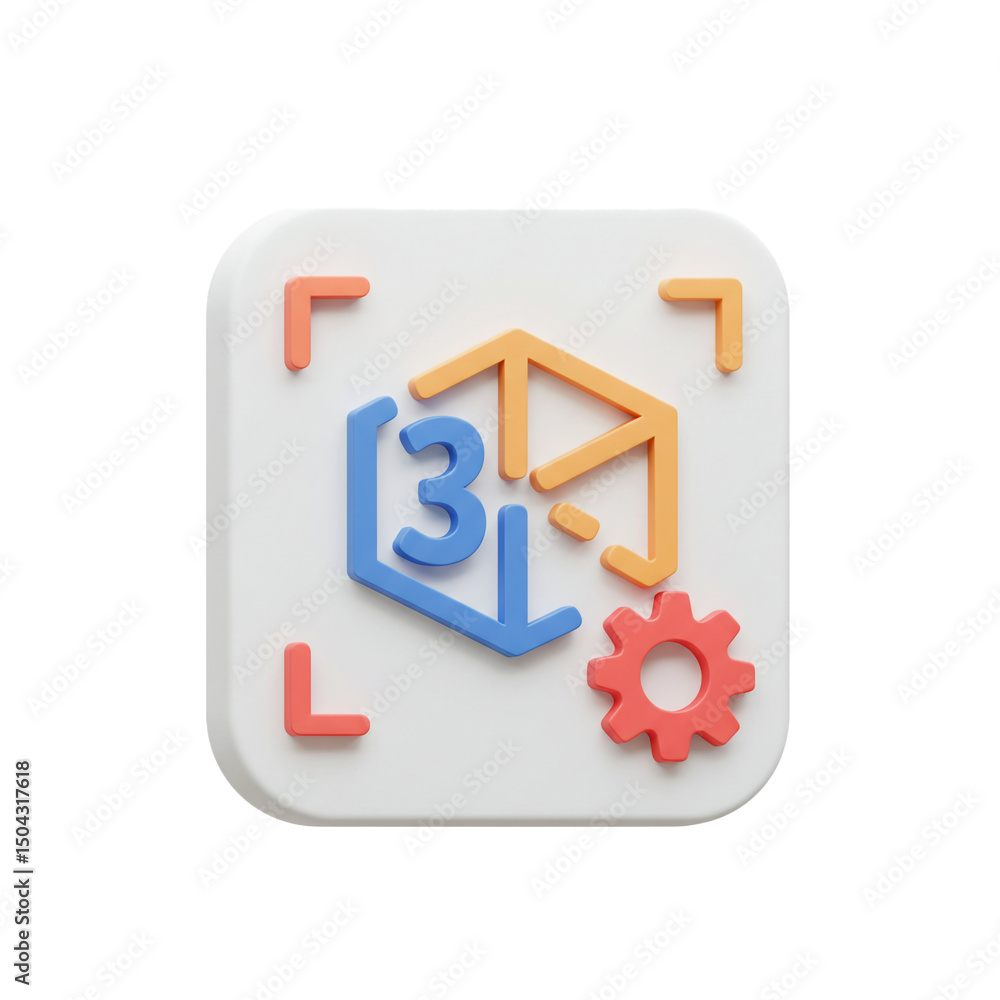 Poster engaging 3d render of a square icon showcasing connectivity, process, and customization for software
