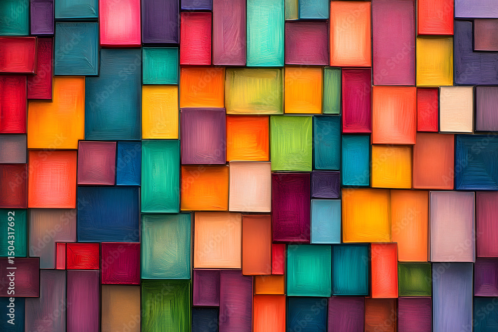Poster abstract mosaic pattern with vivid colorful rectangles blending harmoniously