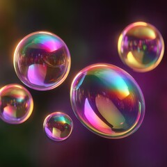 Iridescent Bubbles Floating in Dark Space