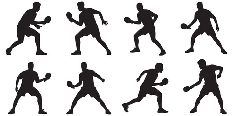 Silhouette Collection of Table Tennis Players in Action, Silhouettes of Female Table Tennis Players in Action, 