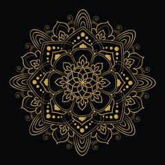 Elegant Golden Mandala Art on Black Background Intricate Floral Design and Spiritual Symbolism