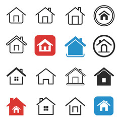 Home button icons set. Home page icon. Simple house symbols. Building icon. Vector illustration.