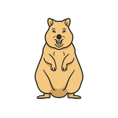 Happy quokka stands smiling illustration on white backdrop isolated