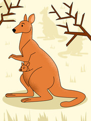 kangaroo with baby Illustration