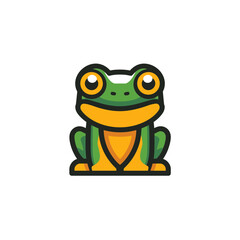 Stylized frog sits in simple isolated backdrop drawing