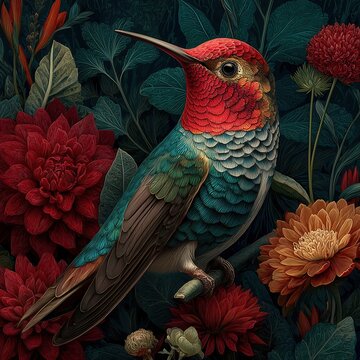 Elegant Hummingbird Among Blossoms