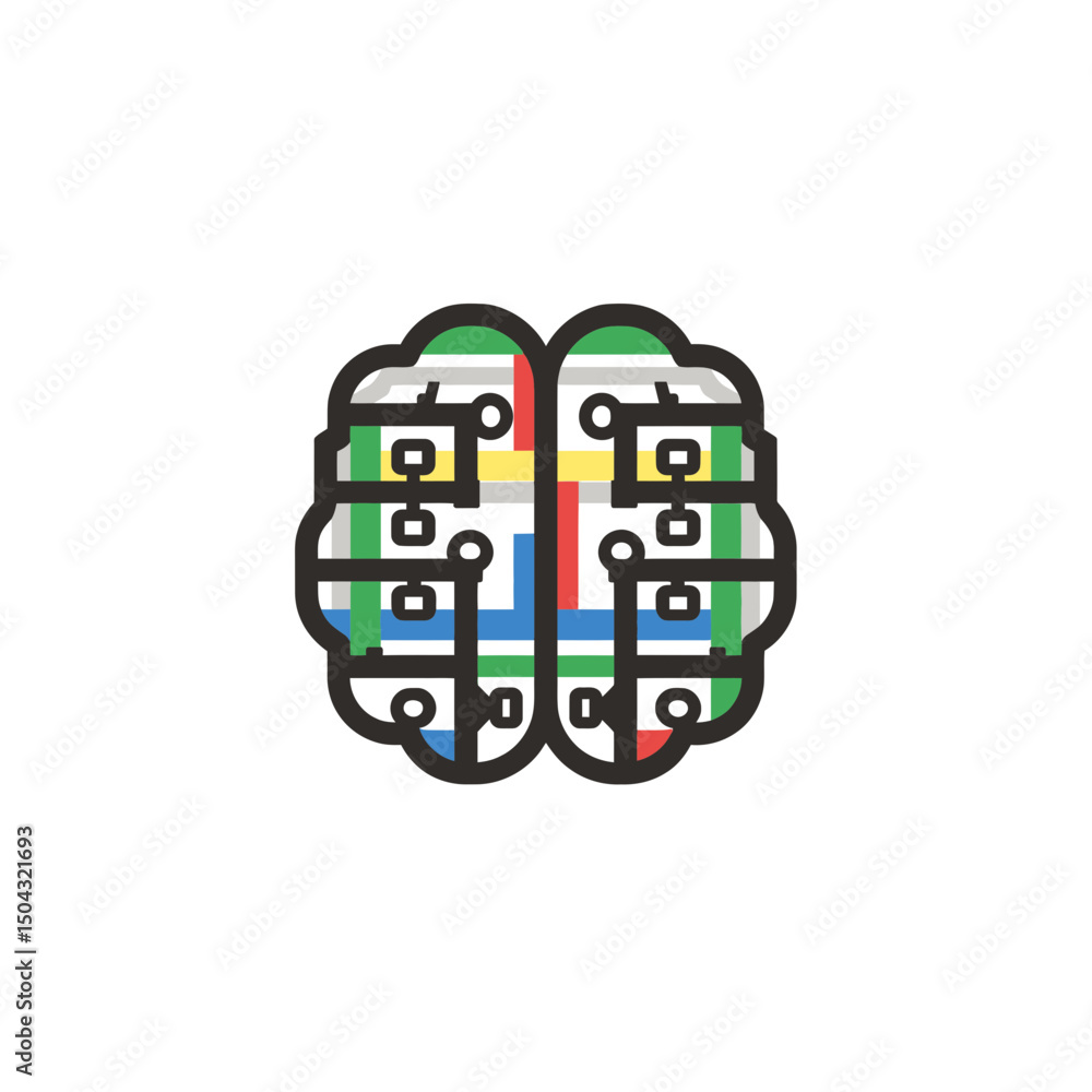 Poster abstract brain simulates processes digitally on white background design