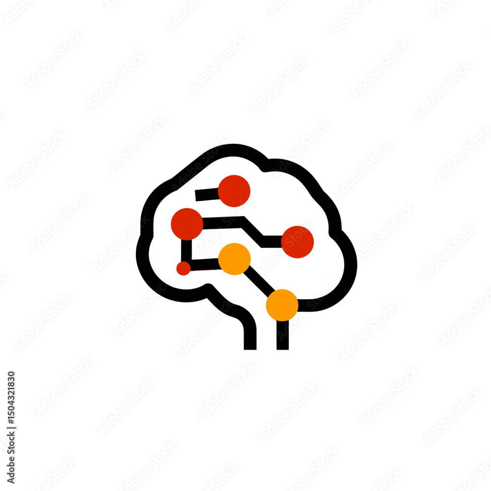 Poster abstract brain connects data points in digital landscape vector