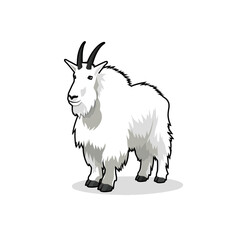 Standing mountain goat surveys snowy backdrop artwork style