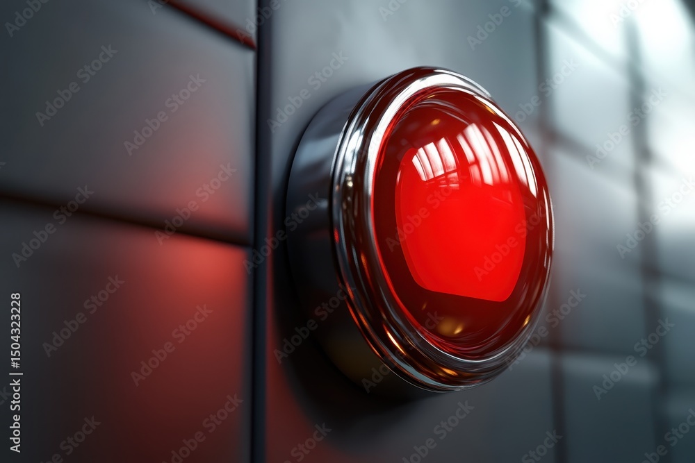 Poster 3d panic button illustration: red emergency sign with alert symbol and push concept