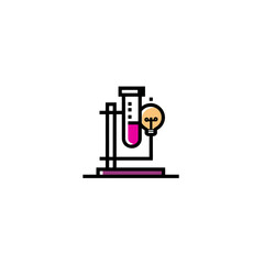 Science test tube glows near bulb in experiment lab discovery