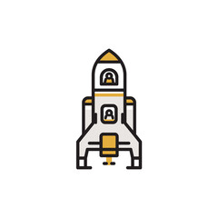 Stylized rocket launches outward in isolated graphic design icon
