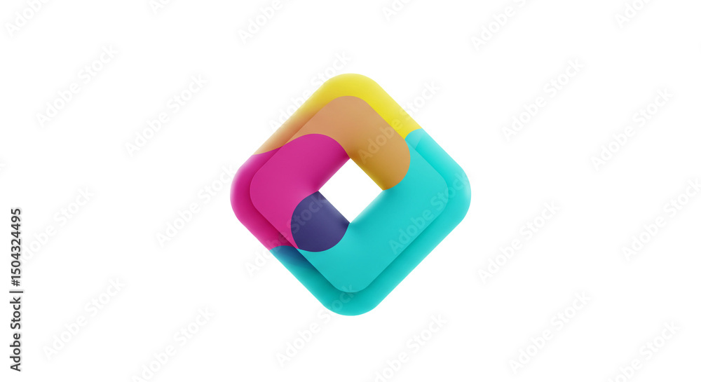 Poster colorful abstract geometric shape with rounded edges on white background offering a modern and playf