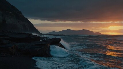 Dramatic Coastline at Sunrise A Beautiful Scene