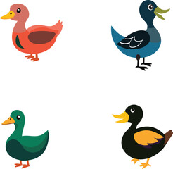 Obraz premium Cute Duck Vector Illustration – Cartoon Yellow Duckling Clipart in Flat Style