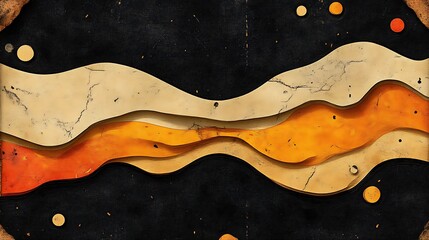 An abstract layered landscape artwork with textured appearance and color tones