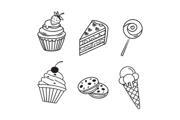 Cute Dessert and Sweets Icon Vector Set in Flat Style
