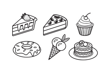 Cute Dessert and Sweets Icon Vector Set in Flat Style