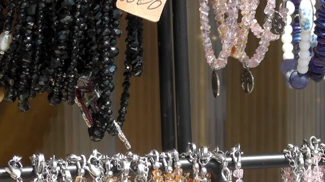 Necklaces and pendants made of mineral and natural stones and beads