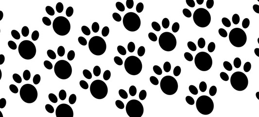 Trace black doodle paw prints seamless pattern background. Vector Illustration.