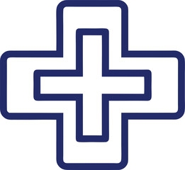 Obraz premium A outlined medical cross in blue features rounded edges on a white background