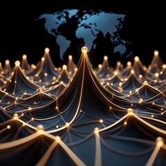 Global Network Connection: Golden Nodes on Dark Abstract Surface
