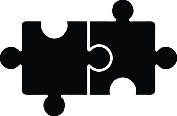 Two connected black jigsaw puzzle pieces symbolize unity and integration on transparent backdrop