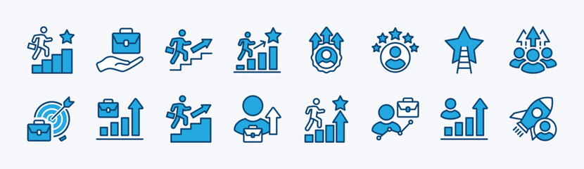 Career growth icon vector set. Contains grow, work, job, performance, gain, improvement chart, increase, development, target achievement success, promoting, climb, graph, progress. Illustration