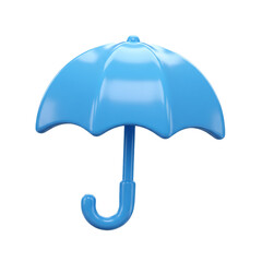 A 3D rendered minimal light blue umbrella standing against a stark white backdrop, invoking themes of protection and preparedness for adverse weather conditions