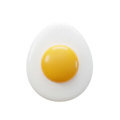 Minimalist egg rendering featuring a vivid yellow yolk suspended in a glossy white albumen against a pure white background, perfect for culinary