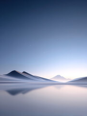 3D rendering of minimalist abstract landscape of mountains, lakes and lakes
