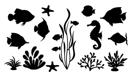 Black silhouette of marine life.