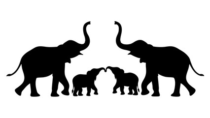 Silhouette Of Elephant Family in Harmony