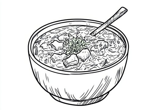 Zuppa in ciotola, illustrazione a linea continua